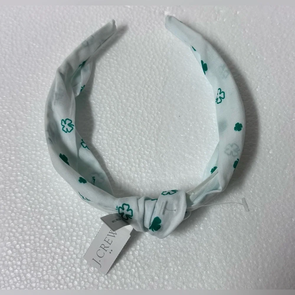 J. Crew White Headband with Green Clover Motif
